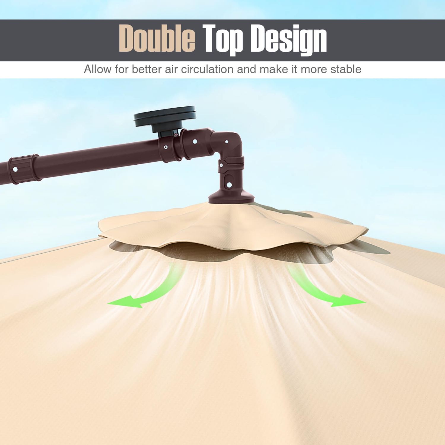 Costway – Parapluie suspendu 32 lampes à DEL pour patio 10FT, base croisée pour l’extérieur