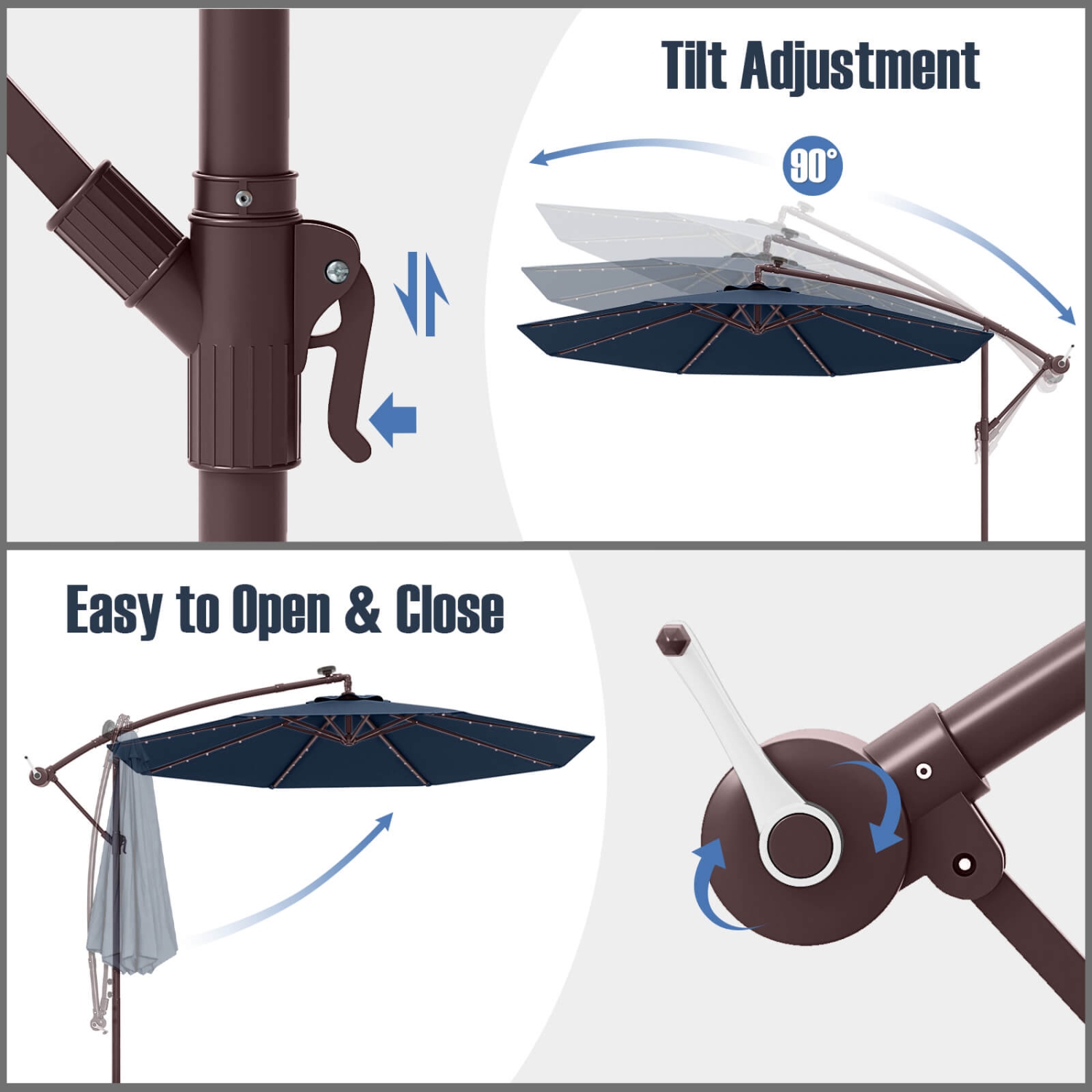 Costway – Parapluie suspendu 32 lampes à DEL pour patio 10FT, base croisée pour l’extérieur