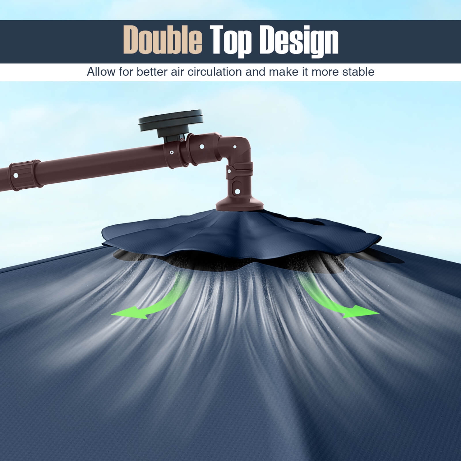 Costway – Parapluie suspendu 32 lampes à DEL pour patio 10FT, base croisée pour l’extérieur