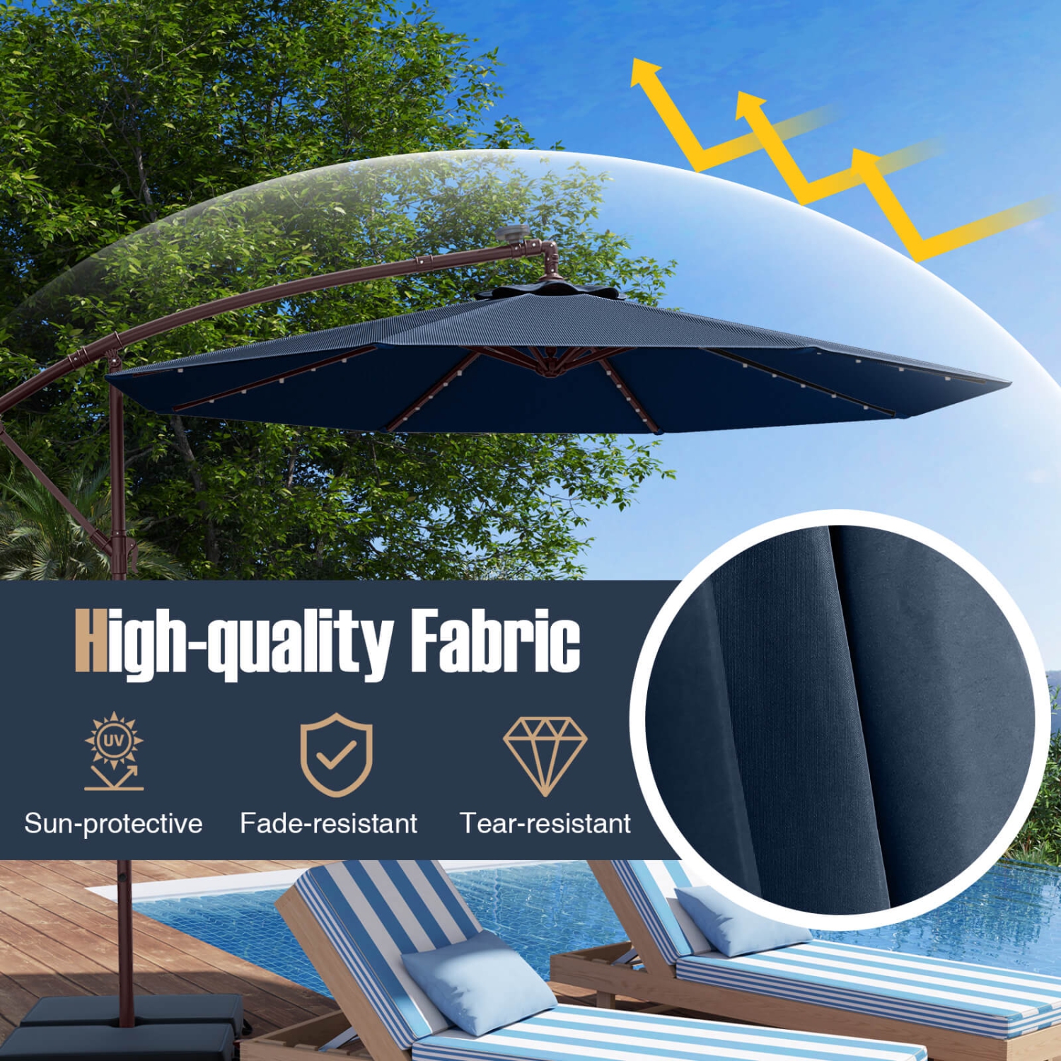 Costway – Parapluie suspendu 32 lampes à DEL pour patio 10FT, base croisée pour l’extérieur