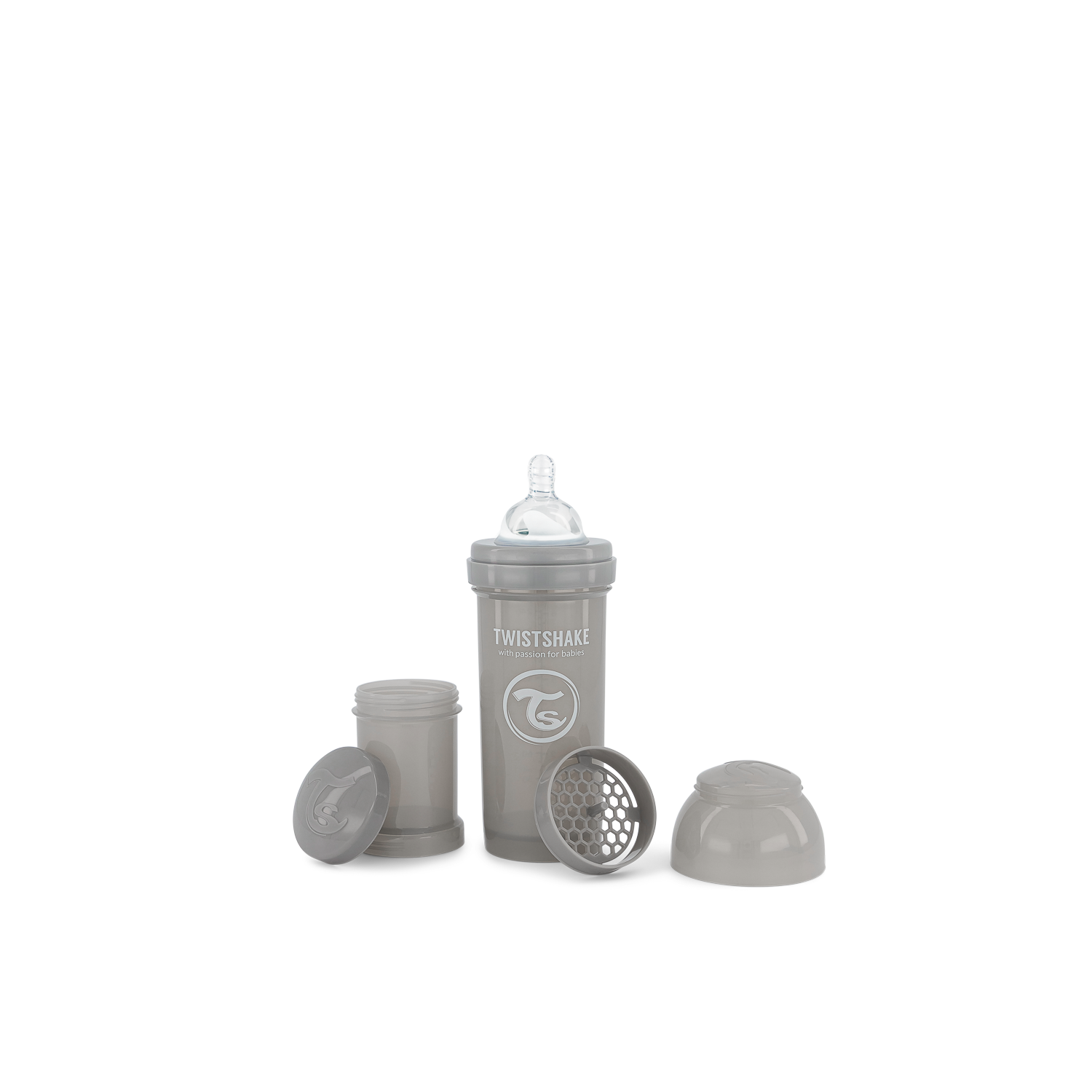 Biberon anti-colique Twistshake 260&nbsp;ml, gris pastel