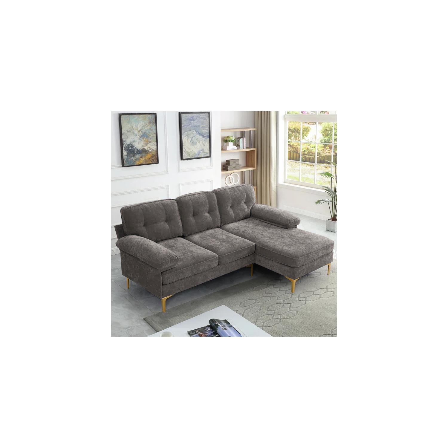 Infinite Imports – 8585 Sectional Sofa With Gold Accent Legs