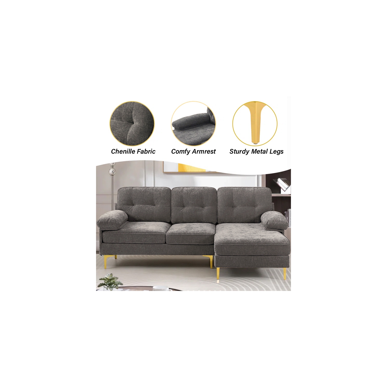 Infinite Imports – 8585 Sectional Sofa With Gold Accent Legs