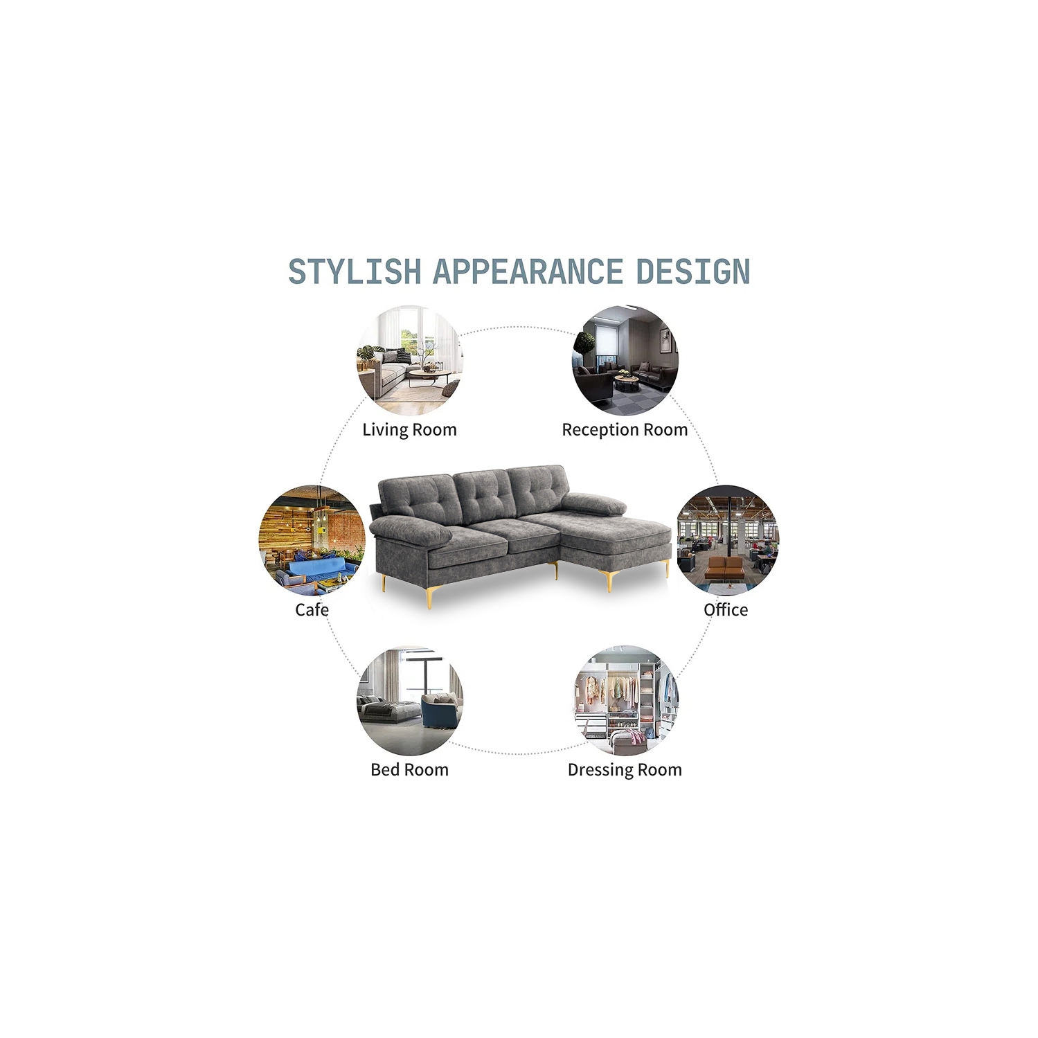 Infinite Imports – 8585 Sectional Sofa With Gold Accent Legs