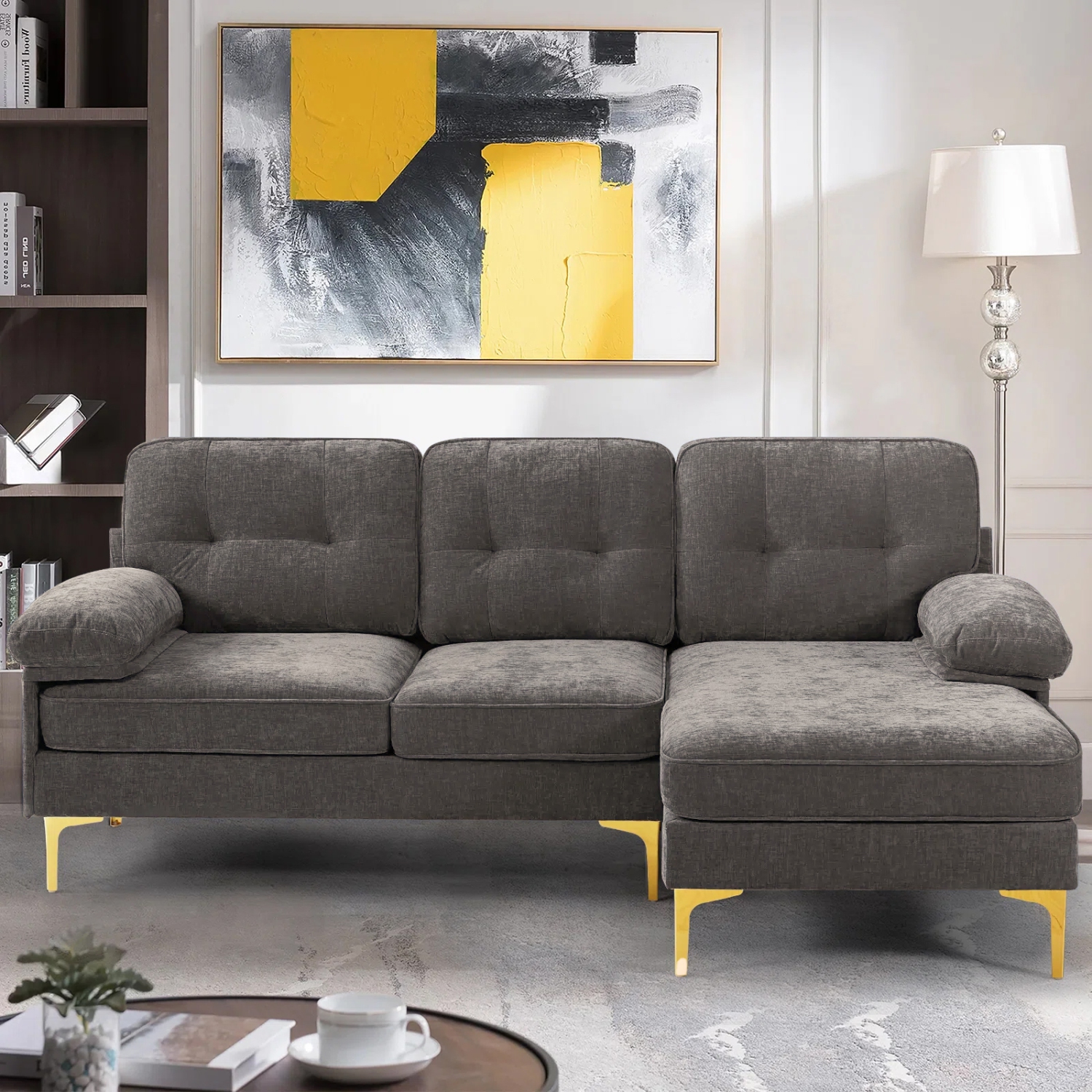 Infinite Imports – 8585 Sectional Sofa With Gold Accent Legs