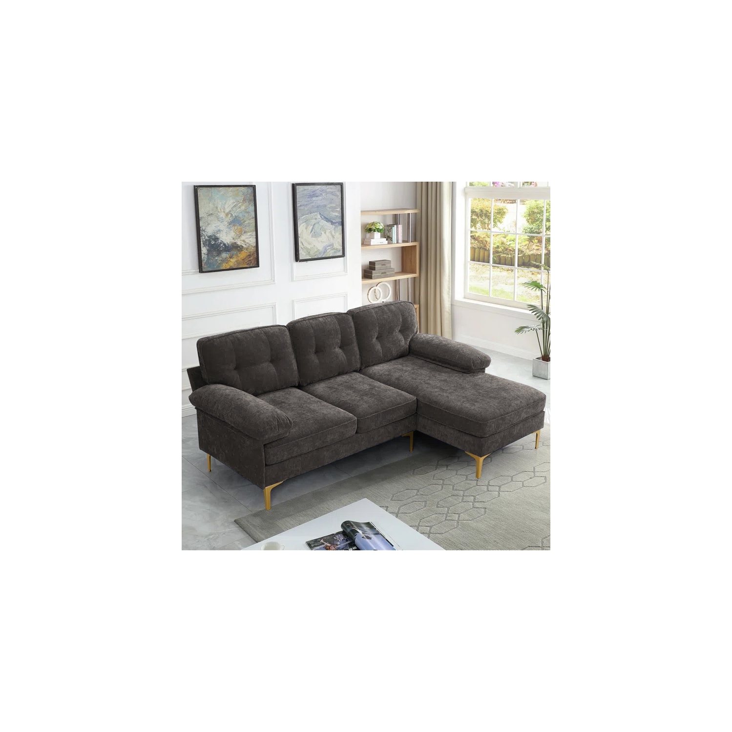 Infinite Imports – 8585 Sectional Sofa With Gold Accent Legs