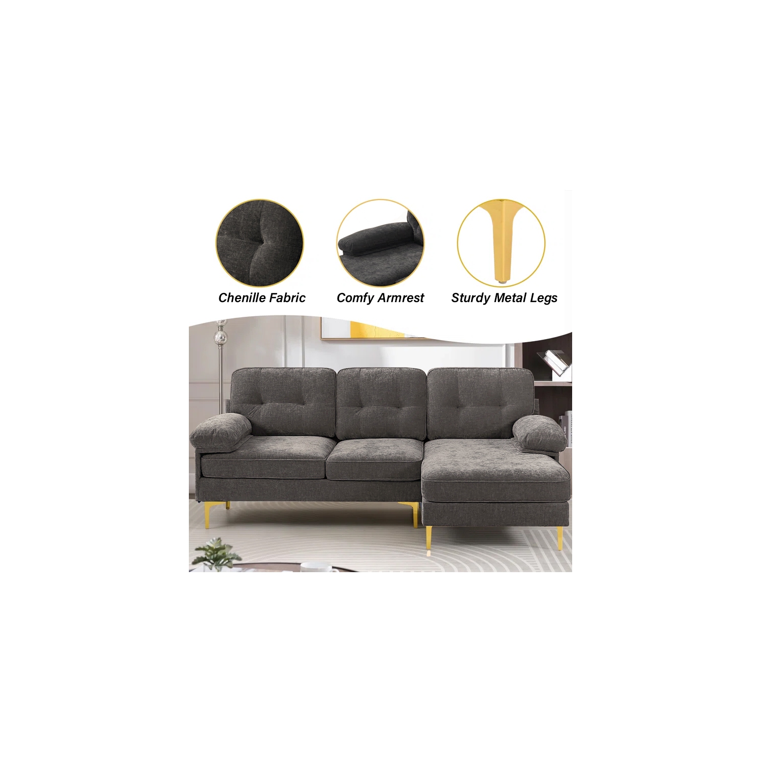 Infinite Imports – 8585 Sectional Sofa With Gold Accent Legs