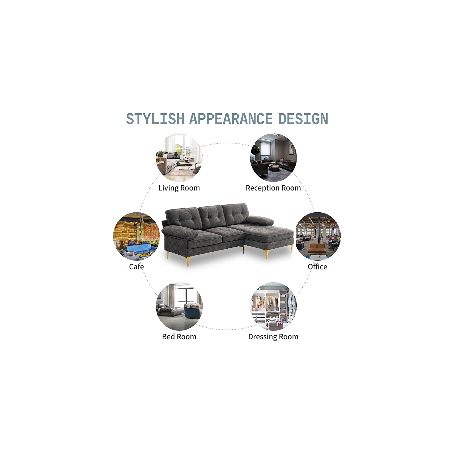 Infinite Imports – 8585 Sectional Sofa With Gold Accent Legs