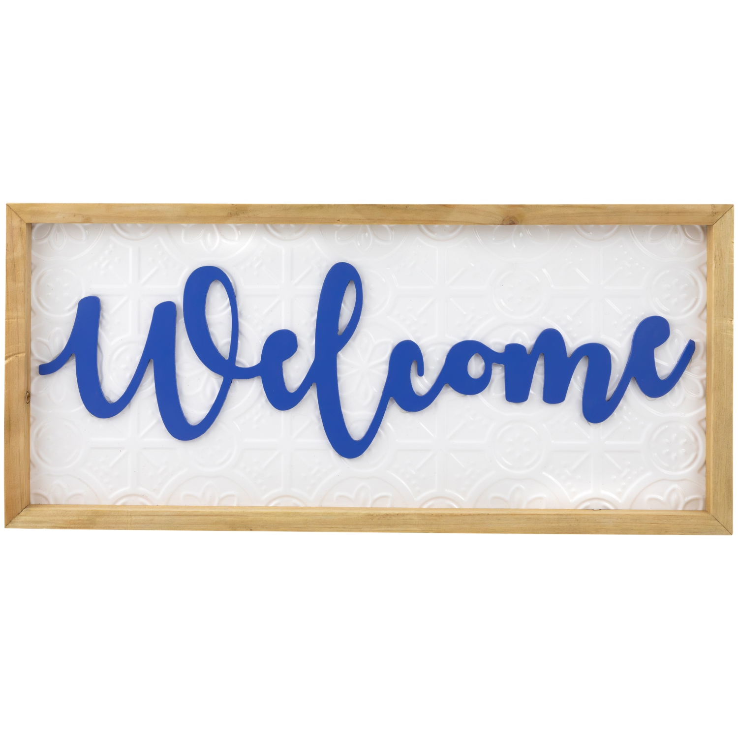 Affiche murale encadrée « Welcome » - 20 po - blanc et bleu