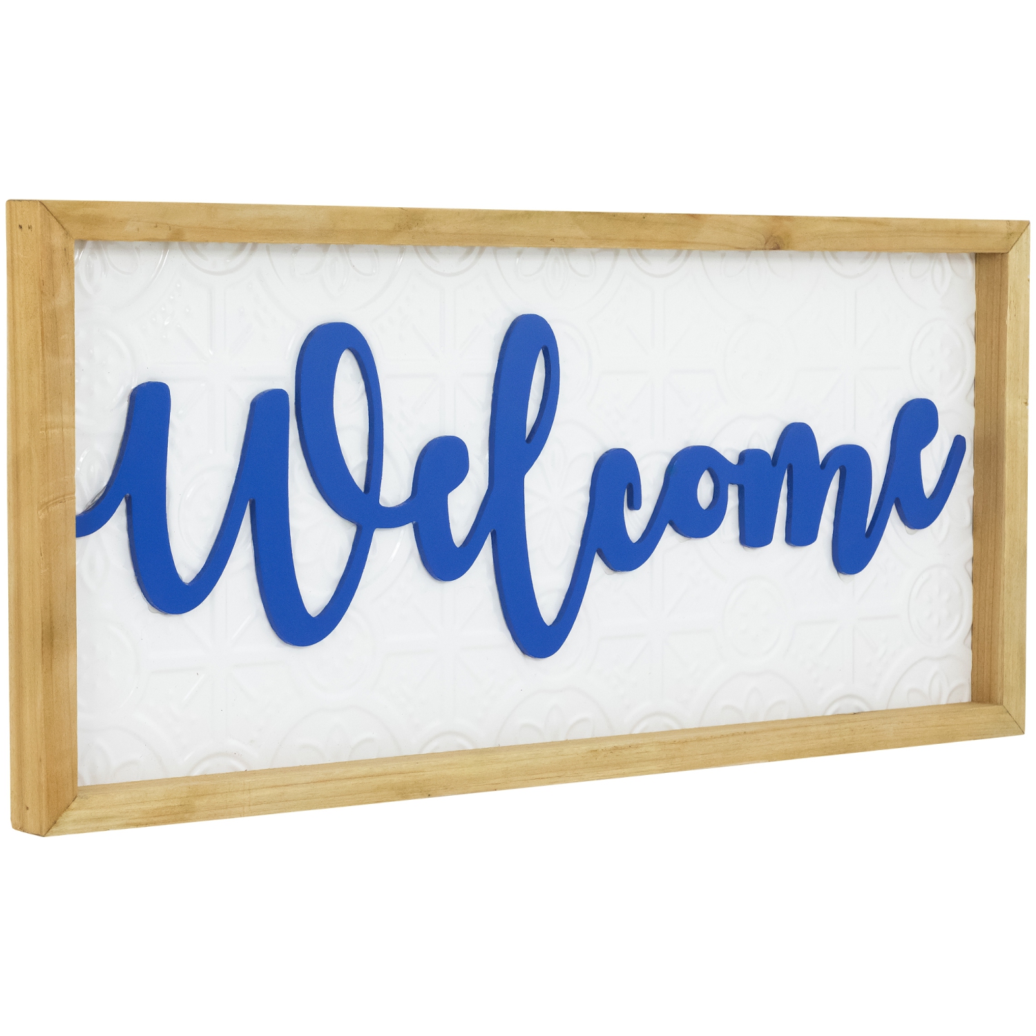 Affiche murale encadrée « Welcome » - 20 po - blanc et bleu