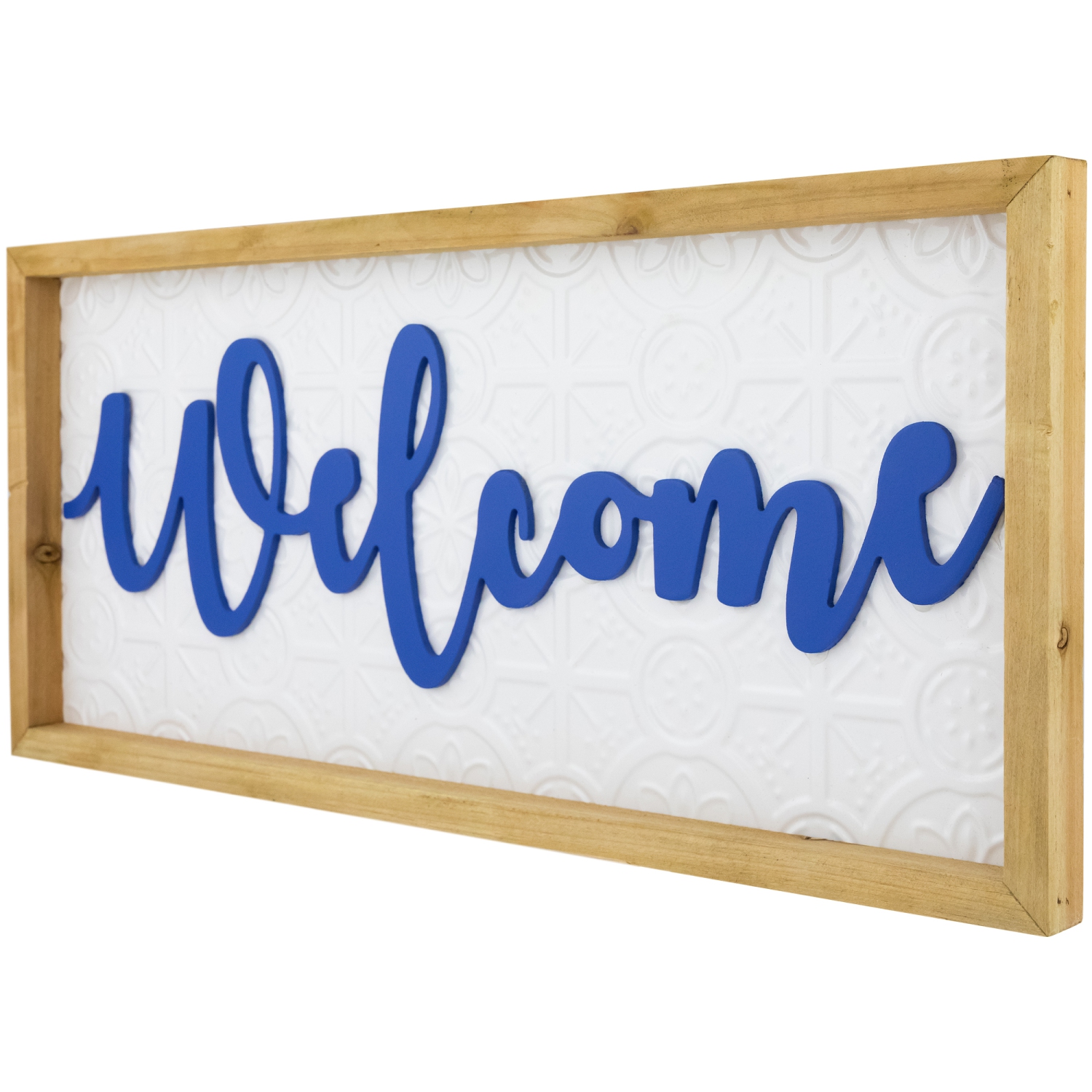 Affiche murale encadrée « Welcome » - 20 po - blanc et bleu