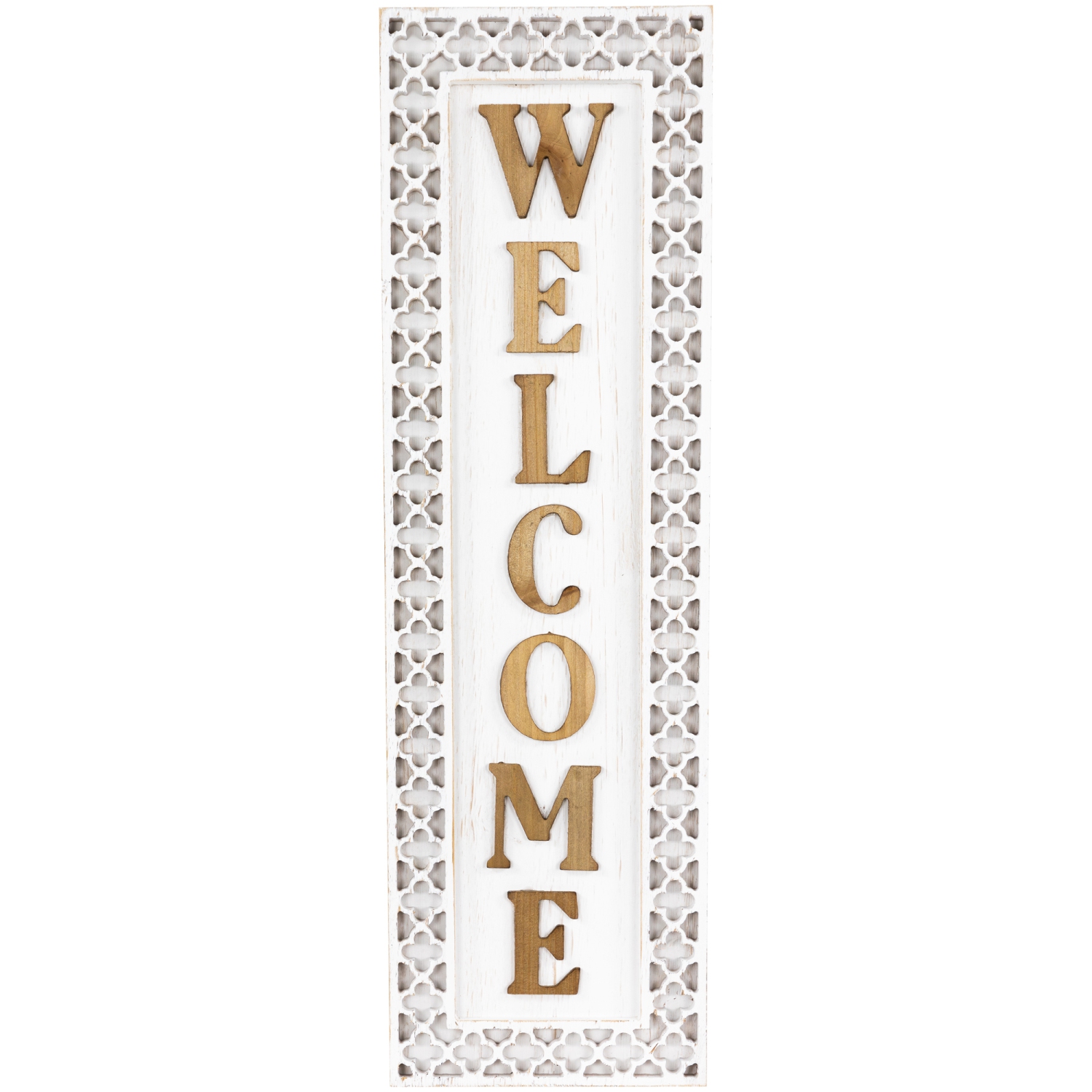 Rustic Welcome Wooden Wall Sign - 24" - White