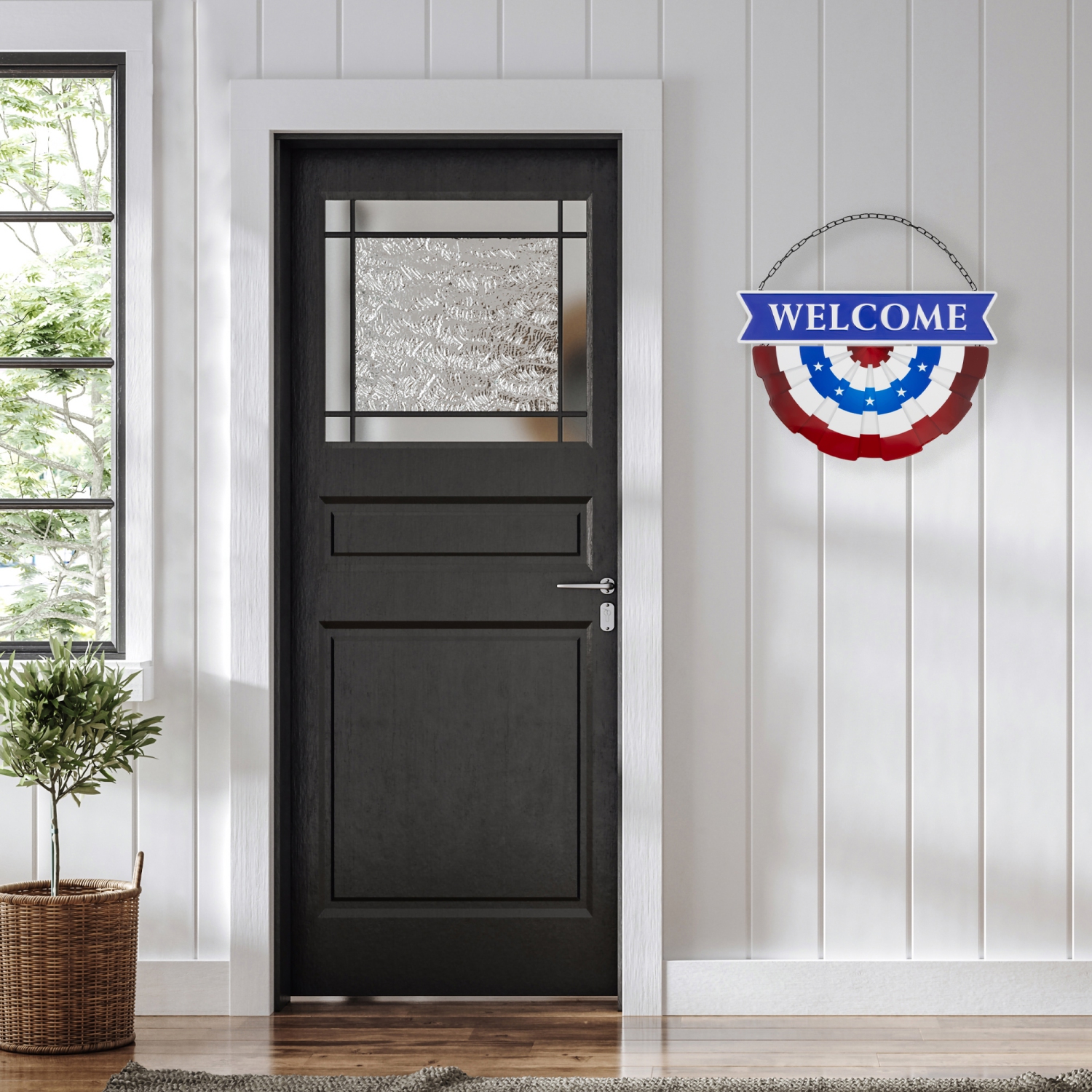 Affiche murale Americana « Welcome » en métal avec banderole – 19,5 po