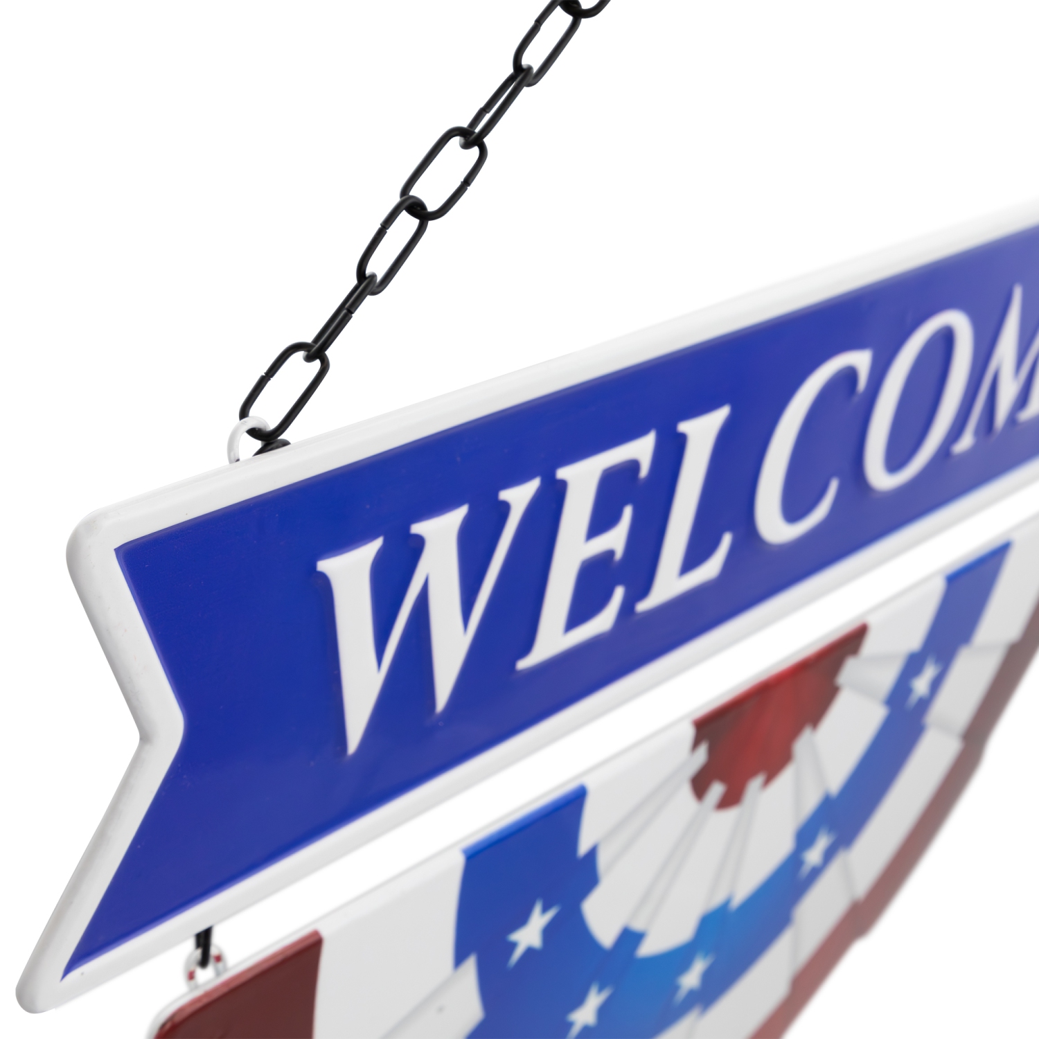 Affiche murale Americana « Welcome » en métal avec banderole – 19,5 po