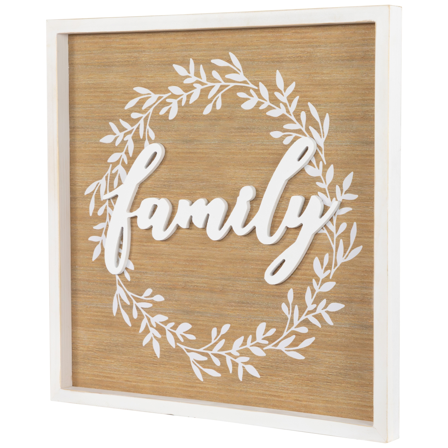 Affiche murale en bois avec cadre « Family » - 15,75 po - Blanc