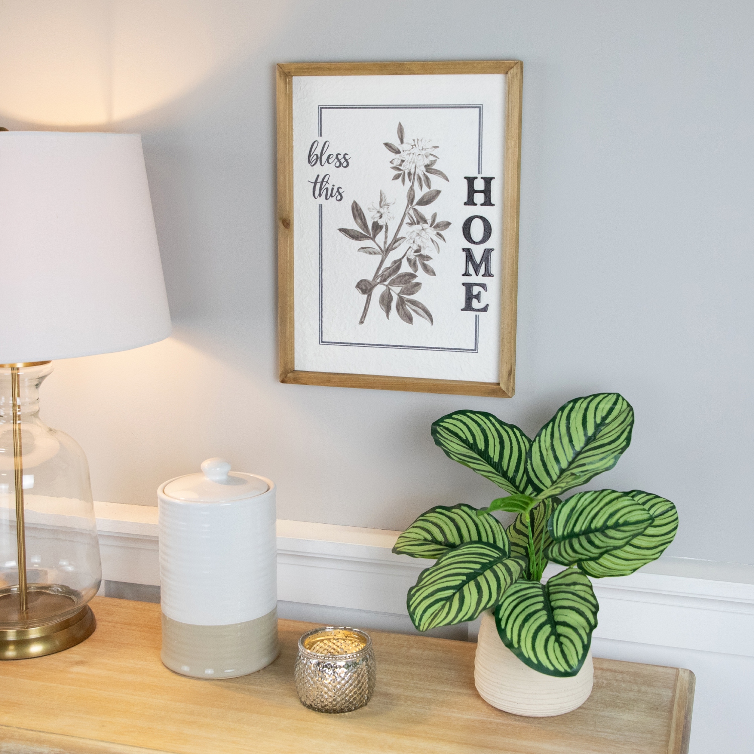 Bless This Home Floral Framed Wall Sign - 16"