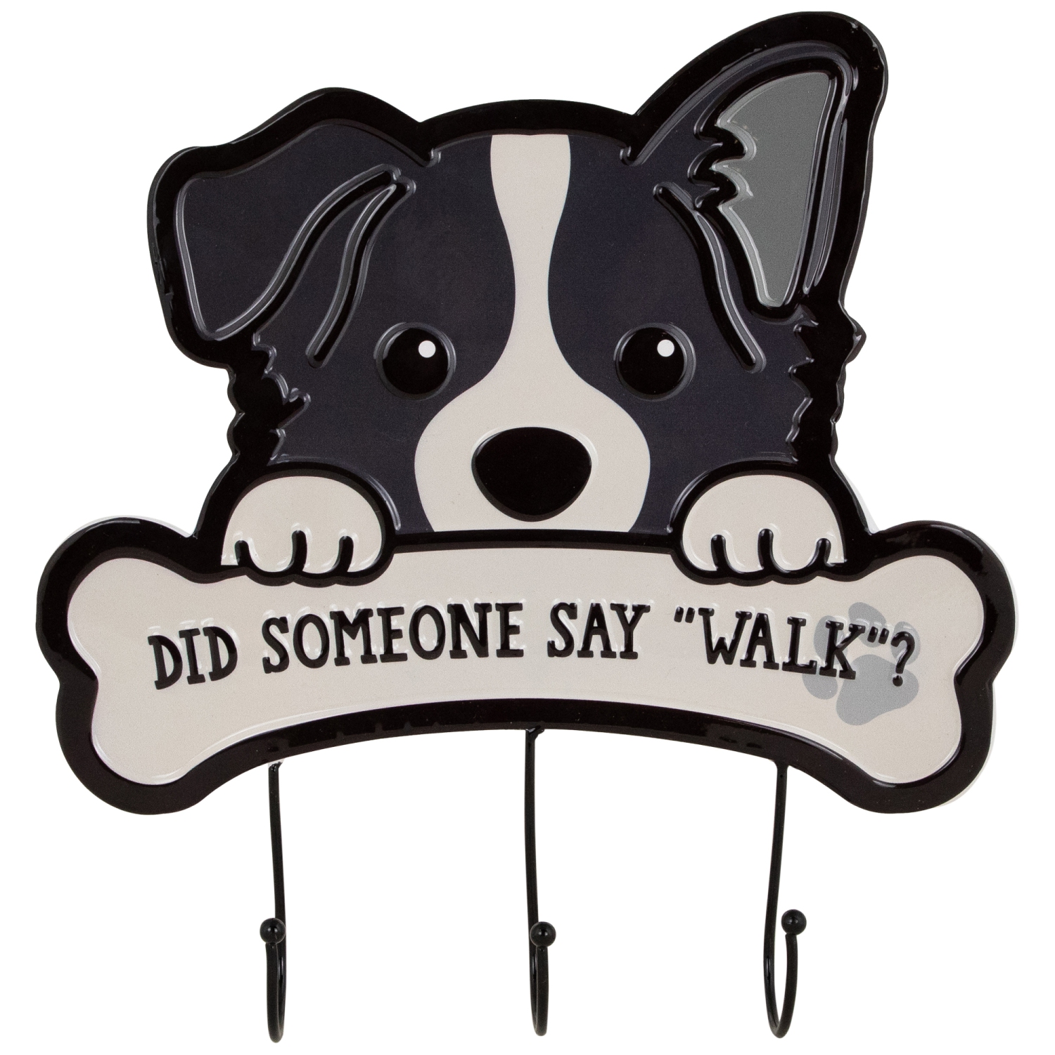 Did Someone Say "Walk"? Dog Metal Wall Organizer - 13" - Black and Cream