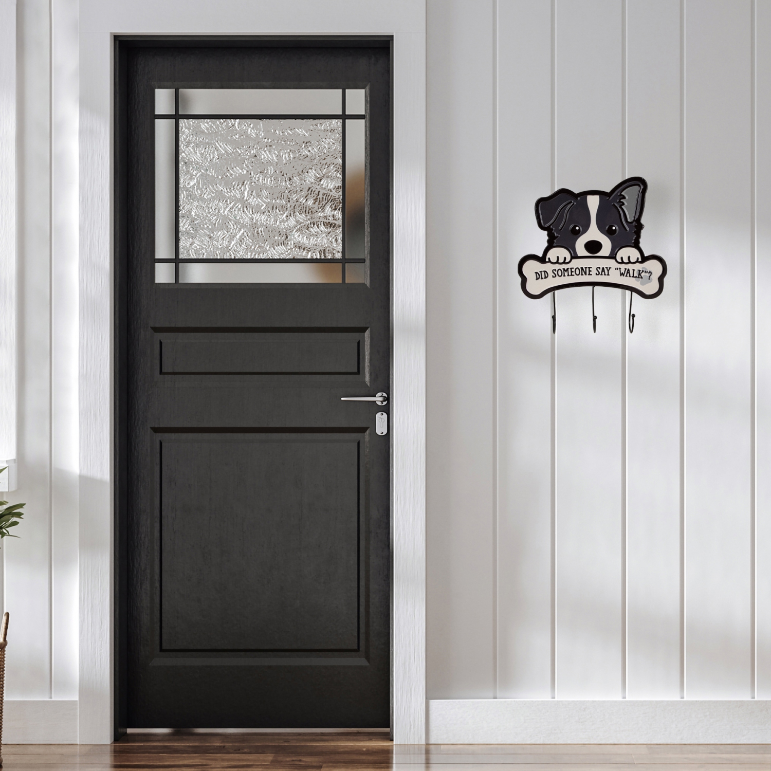 Did Someone Say "Walk"? Dog Metal Wall Organizer - 13" - Black and Cream