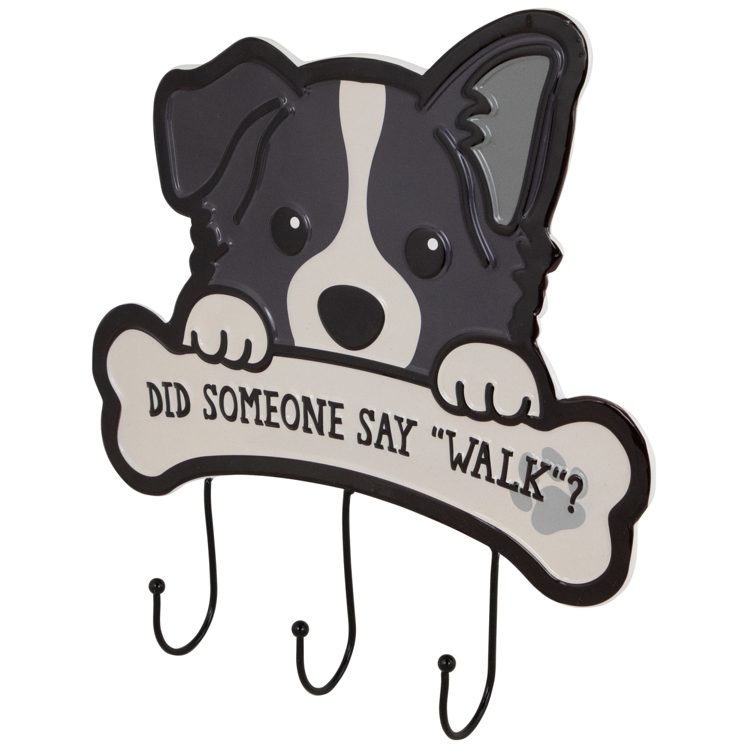 Did Someone Say "Walk"? Dog Metal Wall Organizer - 13" - Black and Cream
