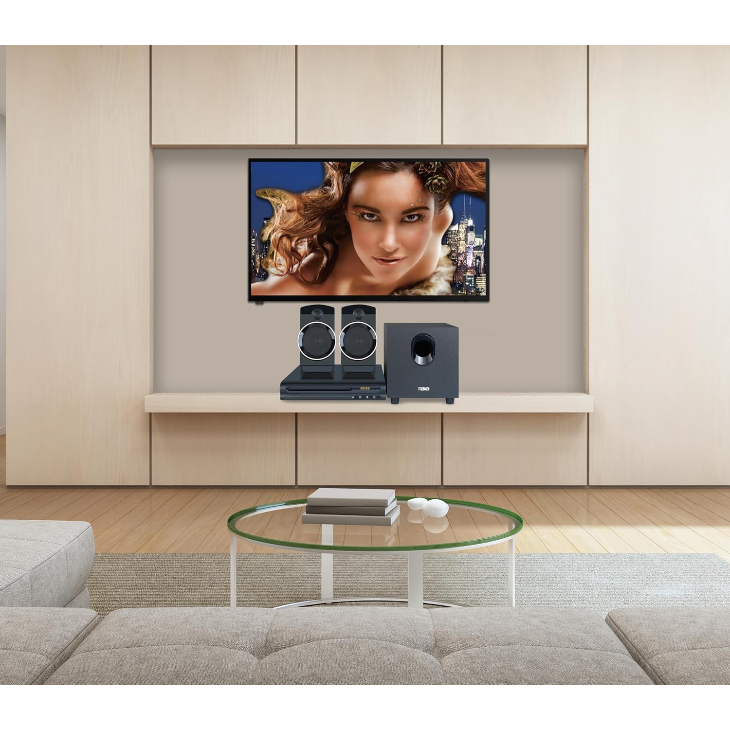 Système de haut-parleurs Naxa ND-863 2,1 canaux pour cinéma maison avec lecteur DVD