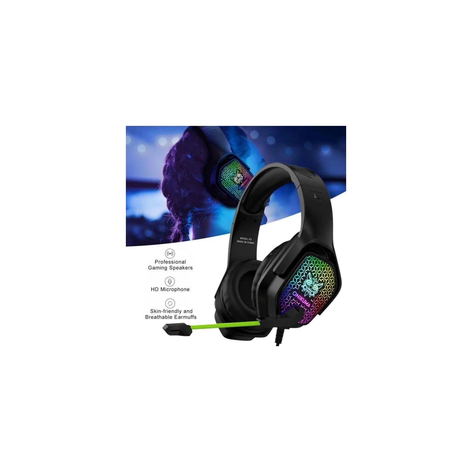 Casque de jeu stéréo WINGOMART X3 avec micro et casque d'écoute DEL 3,5&nbsp;mm pour PC Gamer Xbox One, PS5, PS4, PC, casque de jeu pour Nintendo