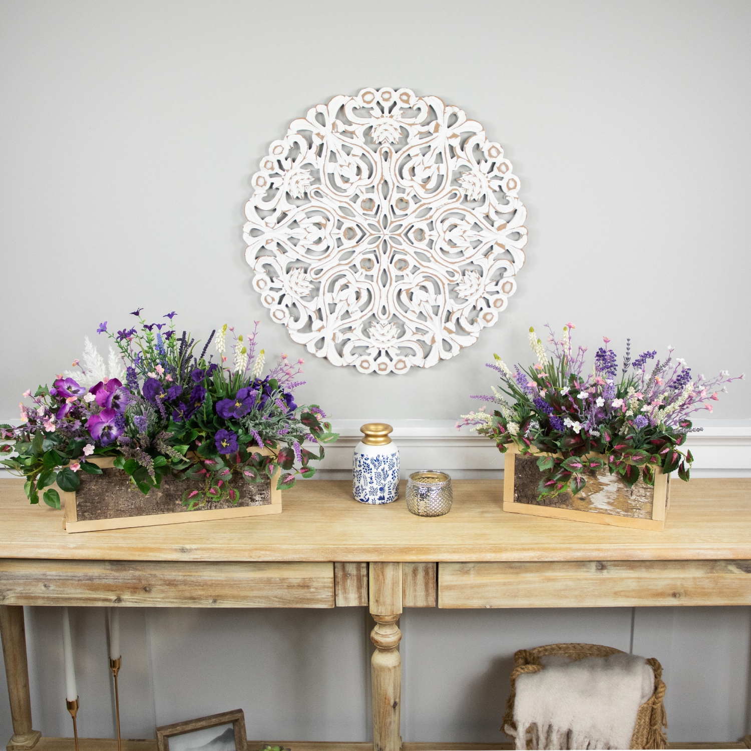 Boîtes de rangement rustiques en bois - 15,5 po - Ensemble de 2