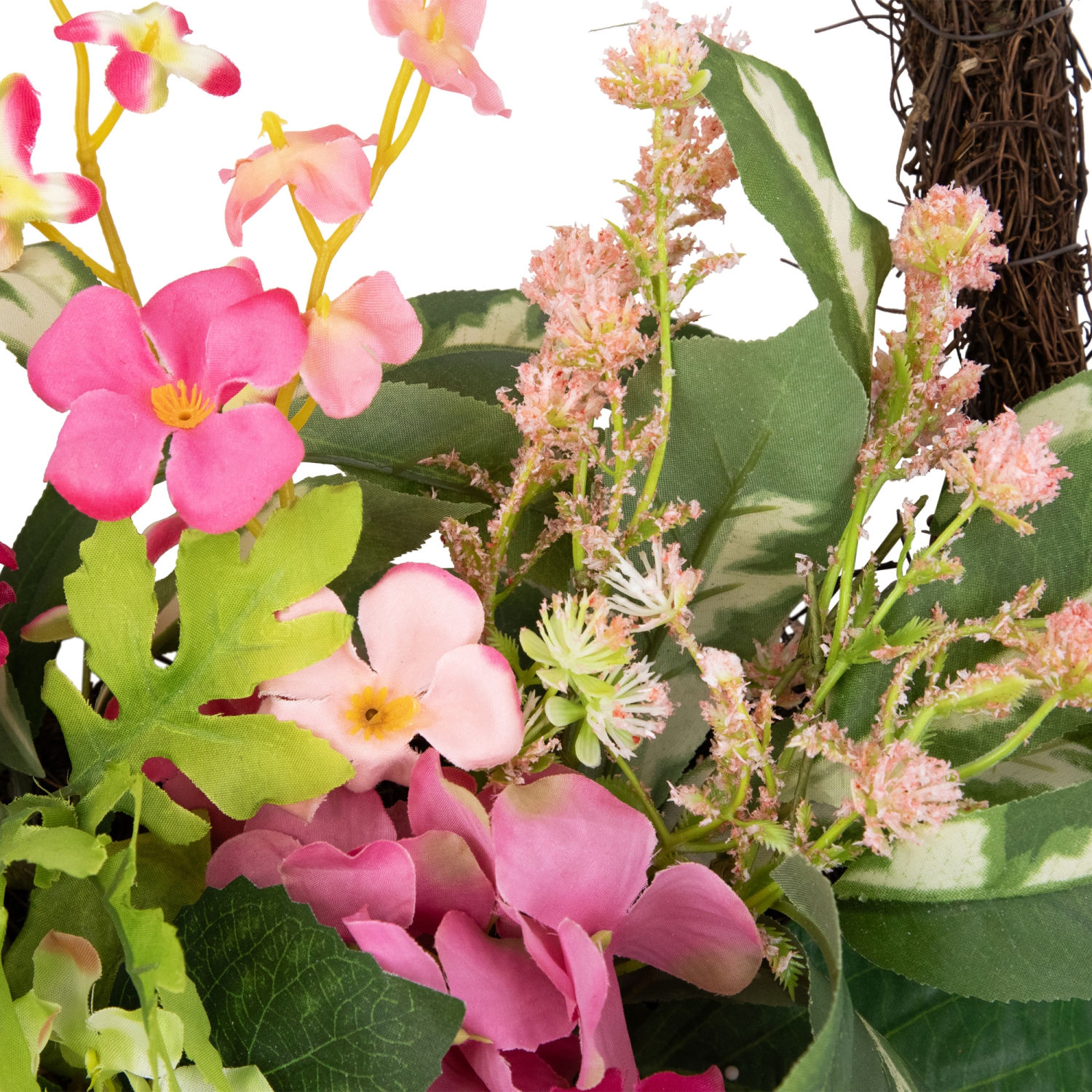 Leafy Hydrangea Floral Spring Hanging Basket - 16" - Pink