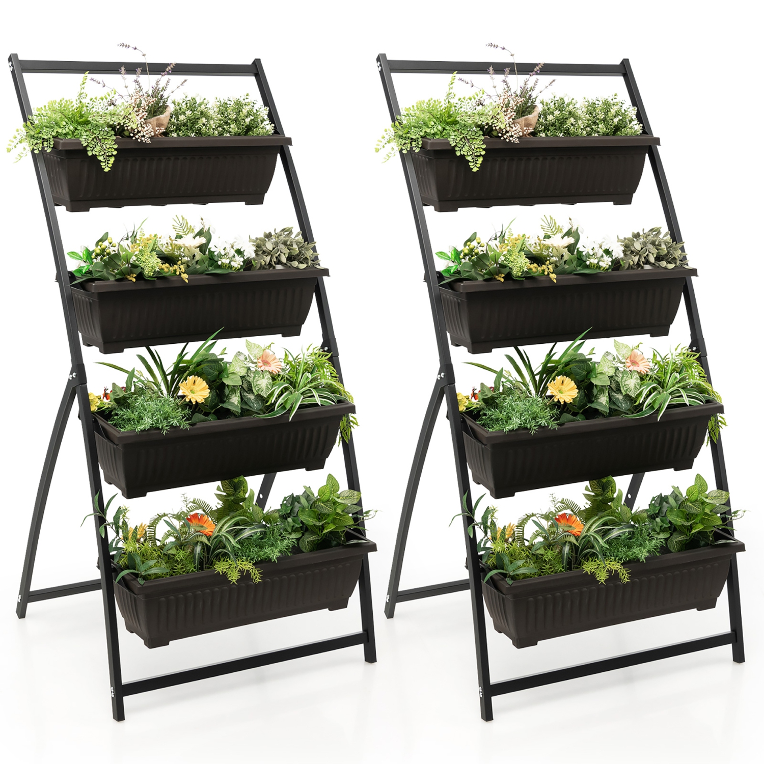 Costway 2PCS 5 FT 4-Tier Vertical Raised Garden Bed Elevated Planter w/4 Container Boxes