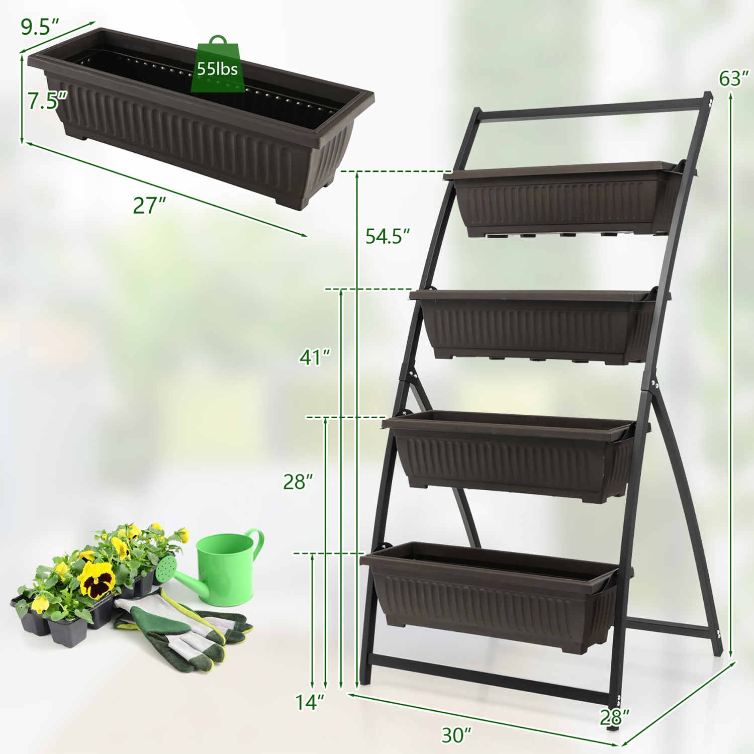 Costway 2PCS 5 FT 4-Tier Vertical Raised Garden Bed Elevated Planter w/4 Container Boxes