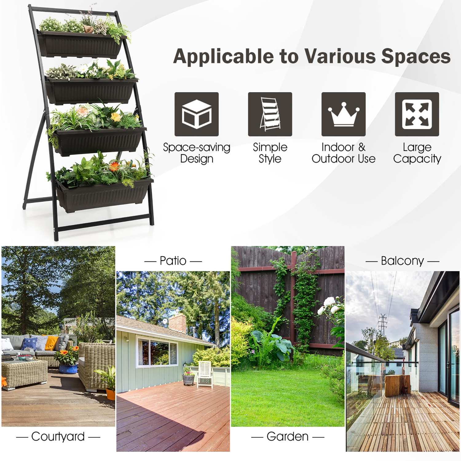 Costway 2PCS 5 FT 4-Tier Vertical Raised Garden Bed Elevated Planter w/4 Container Boxes