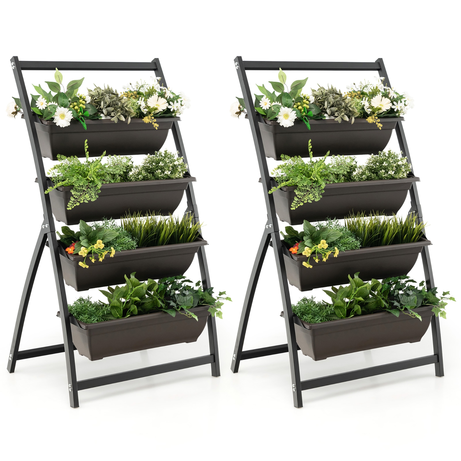 Costway 2PCS 4 FT 4-Tier Vertical Raised Garden Bed Elevated Planter w/4 Container Boxes