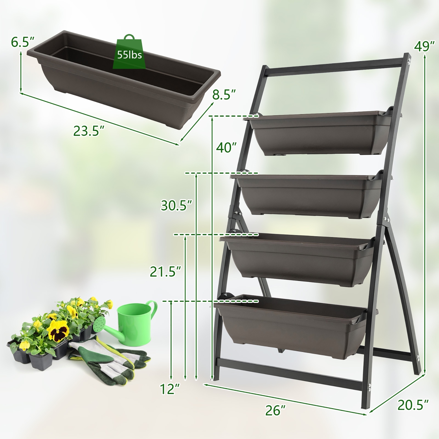 Costway 2PCS 4 FT 4-Tier Vertical Raised Garden Bed Elevated Planter w/4 Container Boxes