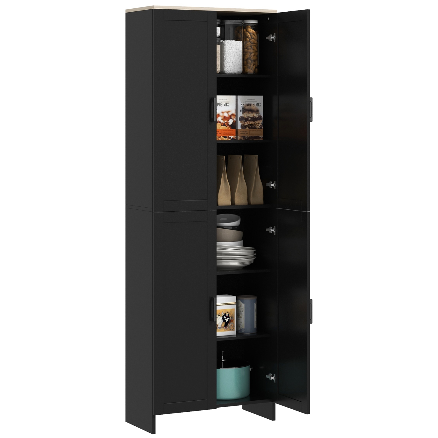 HOMCOM 67" Freestanding Kitchen Pantry, Modern Buffet Cabinet, Storage Cabinet with Adjustable Shelves, 4 Doors, Black