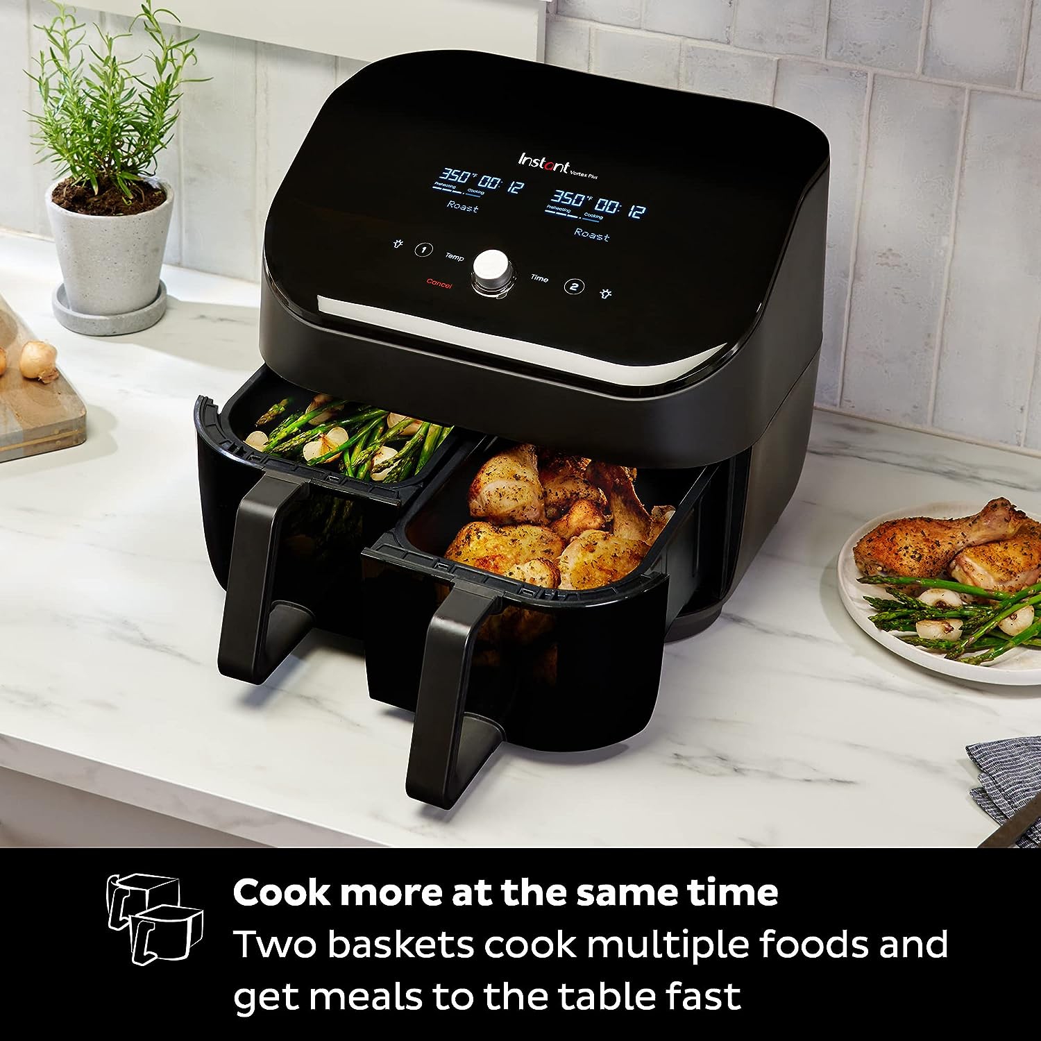 Instant Vortex Plus XL 8-quart Dual Basket Air Fryer Oven, From the Makers of Instant Pot, 2 Independent Frying Baskets, ClearCook Windows,