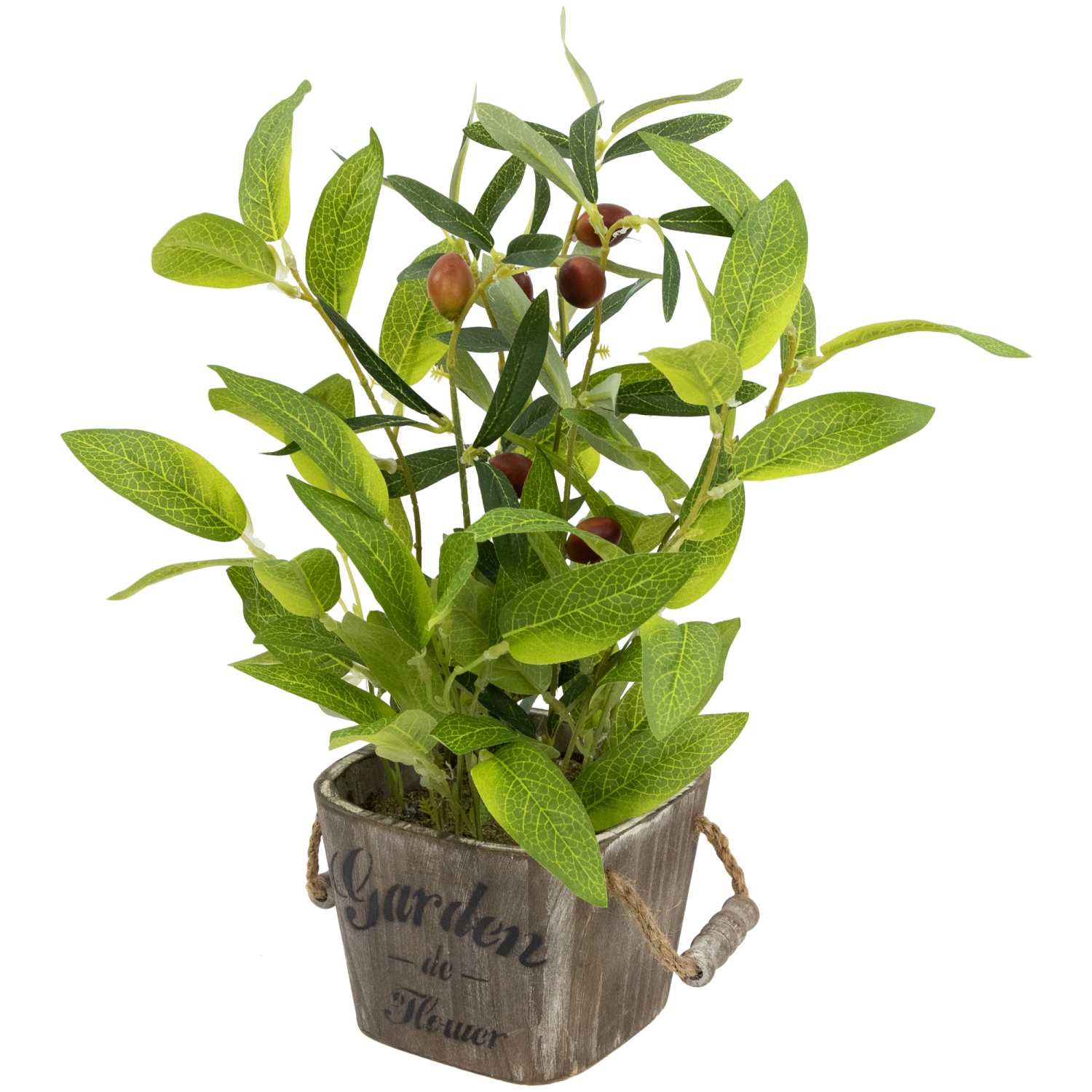 Artificial Olive Plant in Rustic Pot with Handles - 14"