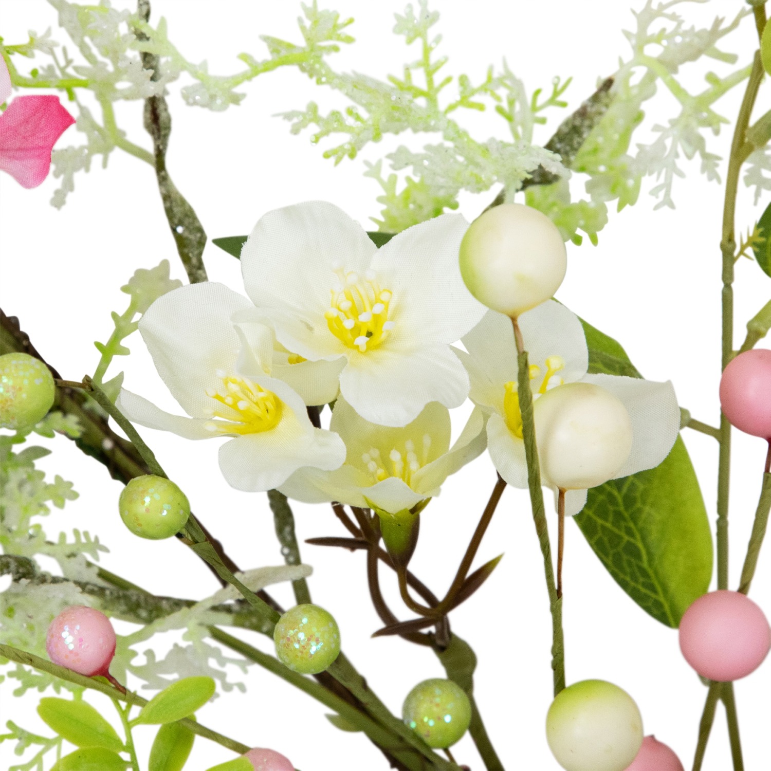 Guirlande de fleurs d’hortensia et de baies - 5 pi - rose et blanc