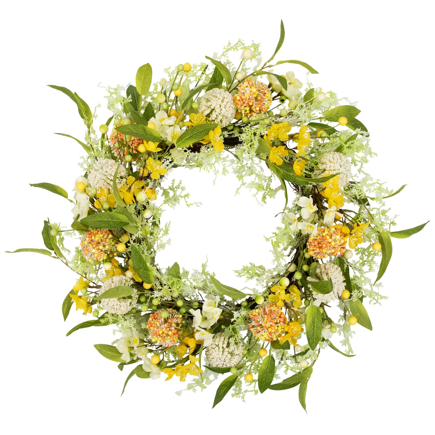 Wild Flower, Berry and Statice Floral Spring Wreath - 26" - Yellow and Orange
