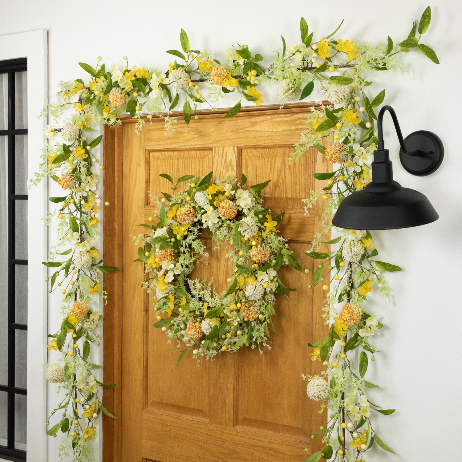 Wild Flower, Berry and Statice Floral Spring Wreath - 26" - Yellow and Orange