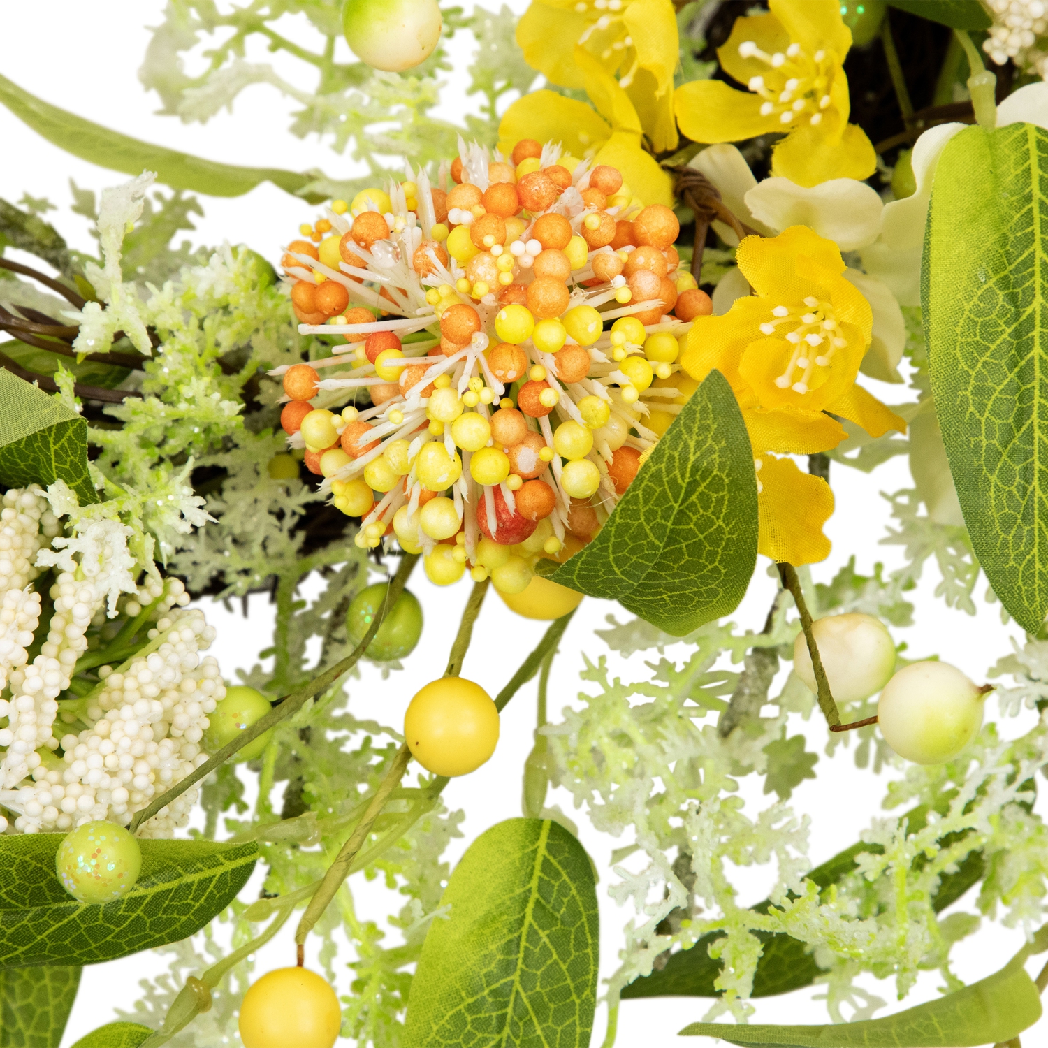 Wild Flower, Berry and Statice Floral Spring Wreath - 26" - Yellow and Orange