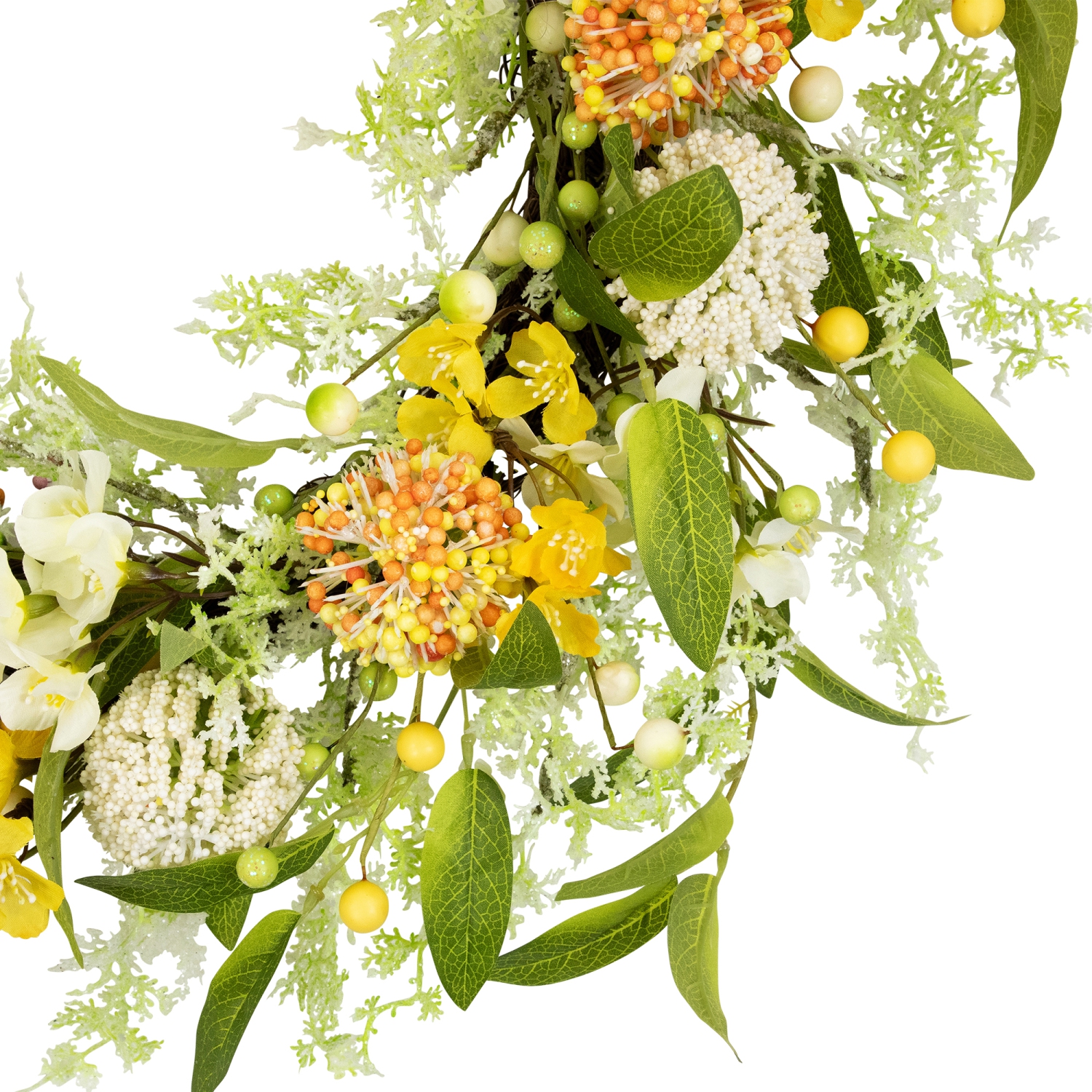 Wild Flower, Berry and Statice Floral Spring Wreath - 26" - Yellow and Orange