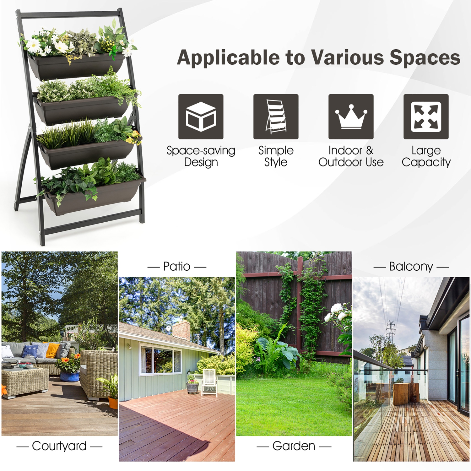 Costway 4 FT 4-Tier Vertical Raised Garden Bed Elevated Planter Box w/4 Container Boxes