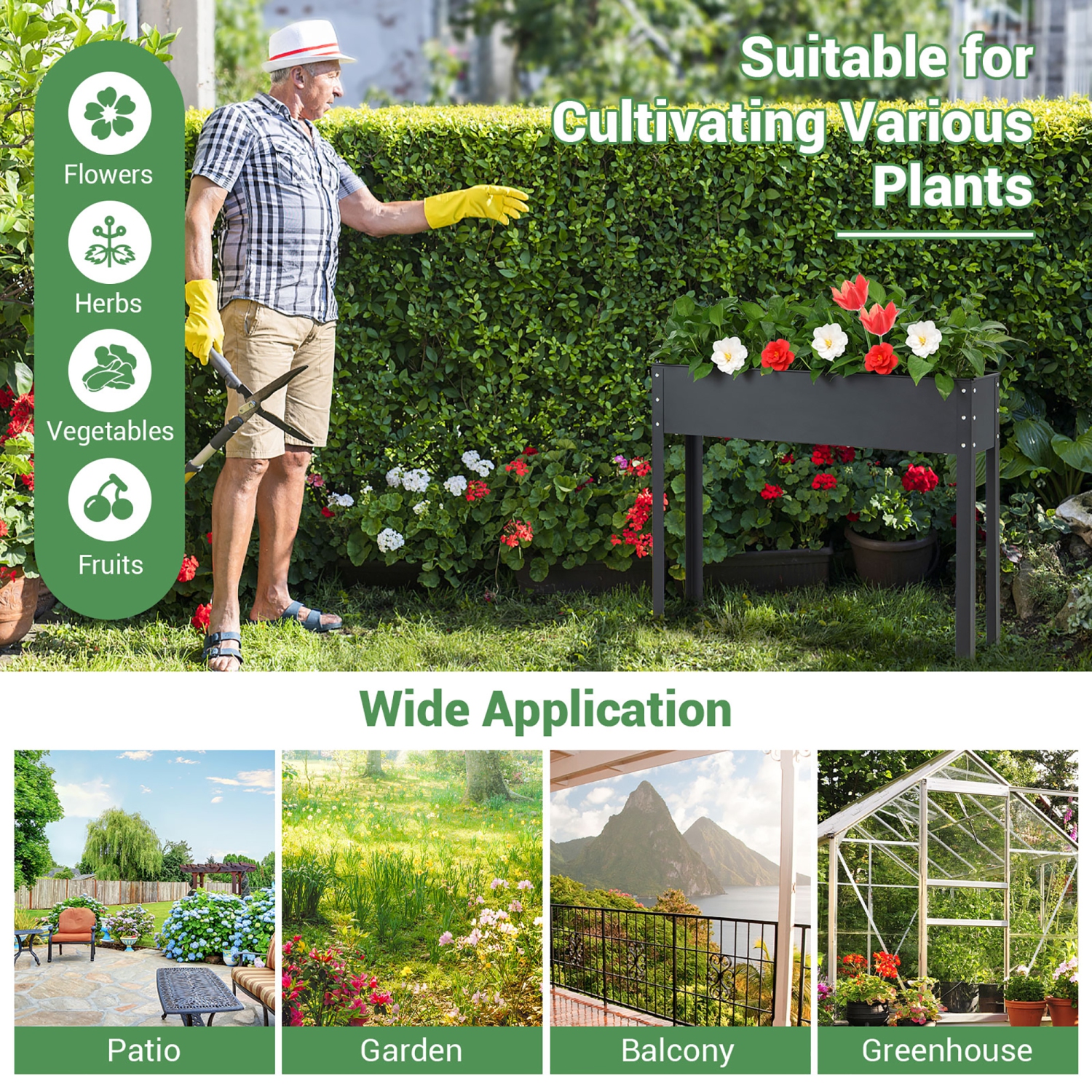 Bac de jardinage surélevé de 40 po avec pattes de Costway, jardinière surélevée en métal, trou de drainage, cour arrière