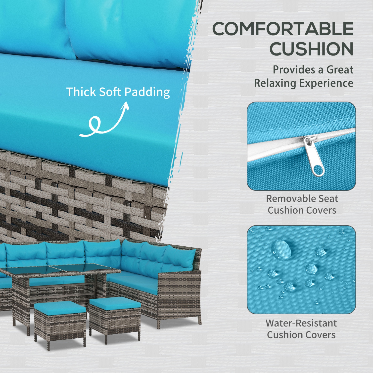 Ensemble patio de 6 pièces en osier avec mobilier d'extérieur en osier et mobilier de jardin, ensemble de sofa modulaire en rotin avec coussins,