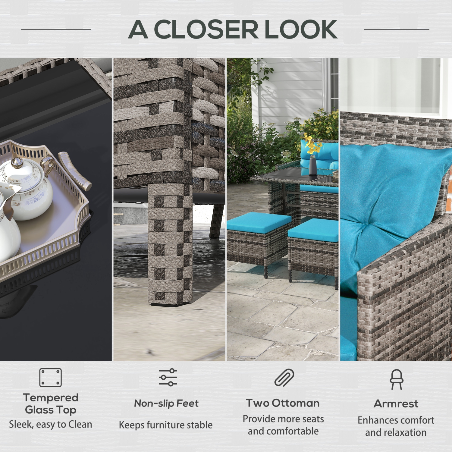 Ensemble patio de 6 pièces en osier avec mobilier d'extérieur en osier et mobilier de jardin, ensemble de sofa modulaire en rotin avec coussins,