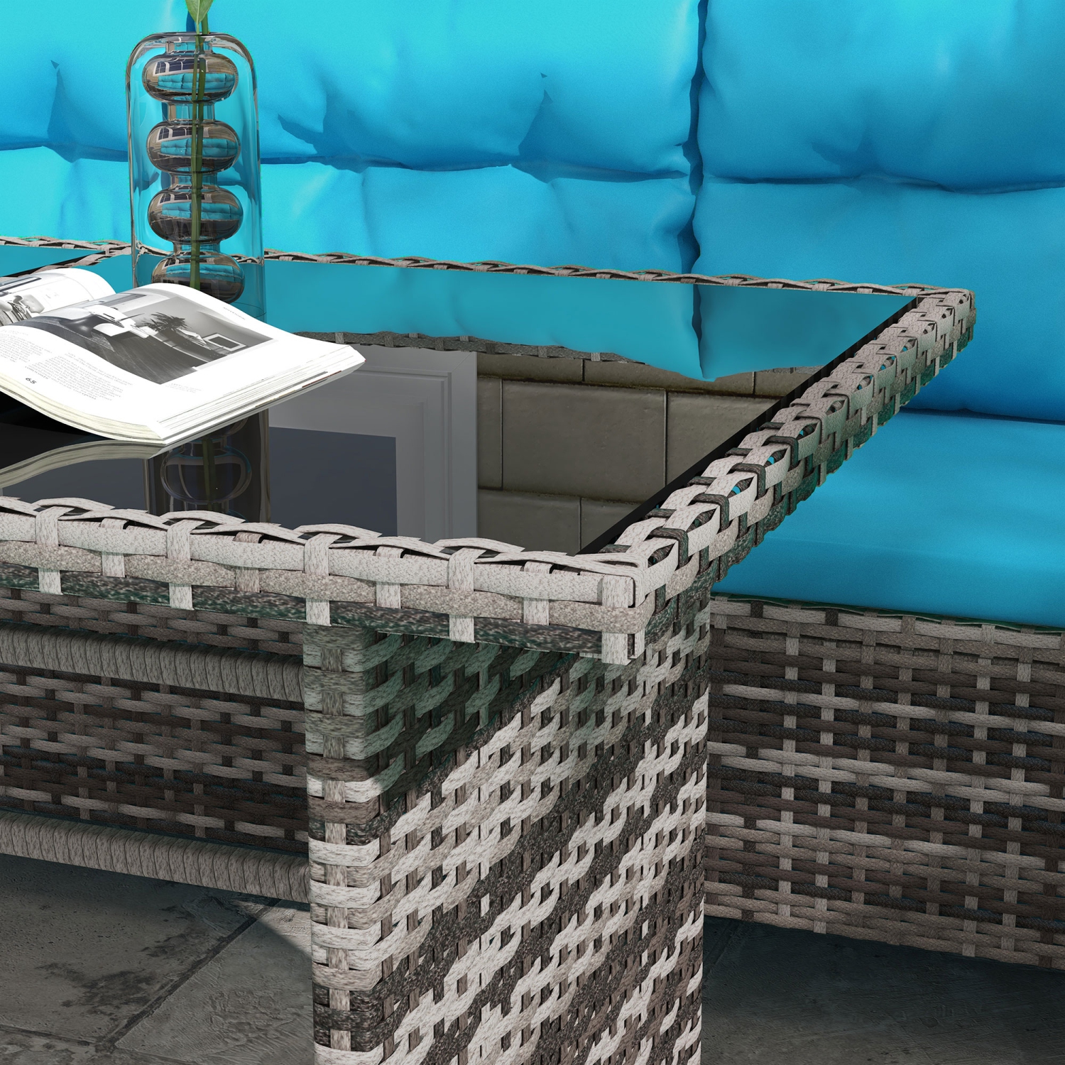 Ensemble patio de 6 pièces en osier avec mobilier d'extérieur en osier et mobilier de jardin, ensemble de sofa modulaire en rotin avec coussins,