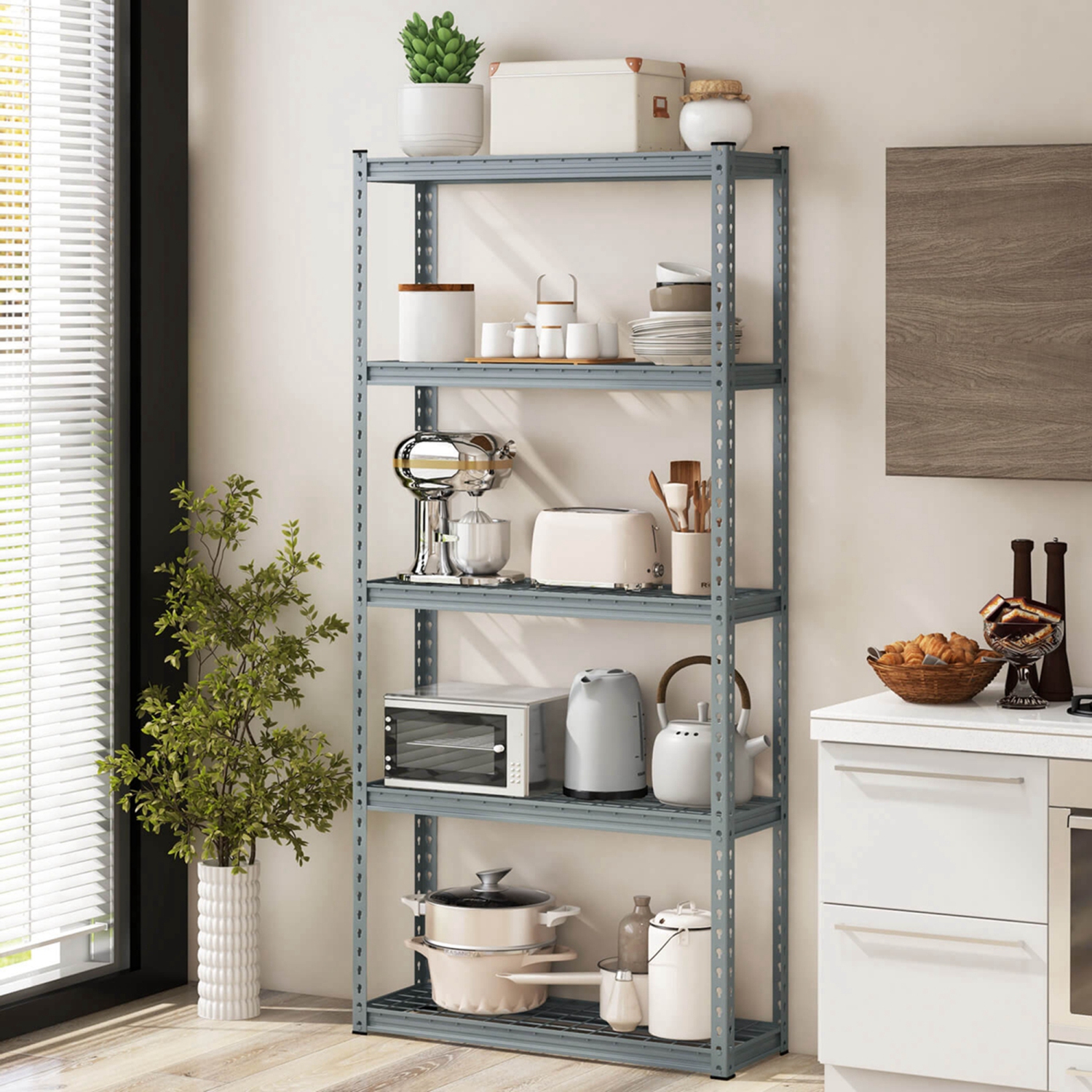 Étagère de rangement robuste à 5 tablettes de Costway avec dispositif antibasculement, gris