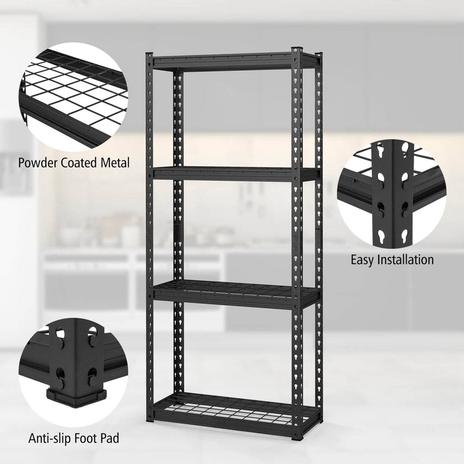 Costway 4-Tier Metal Shelving Unit Heavy Duty Wire Storage Rack with Anti-slip Foot Pads Black