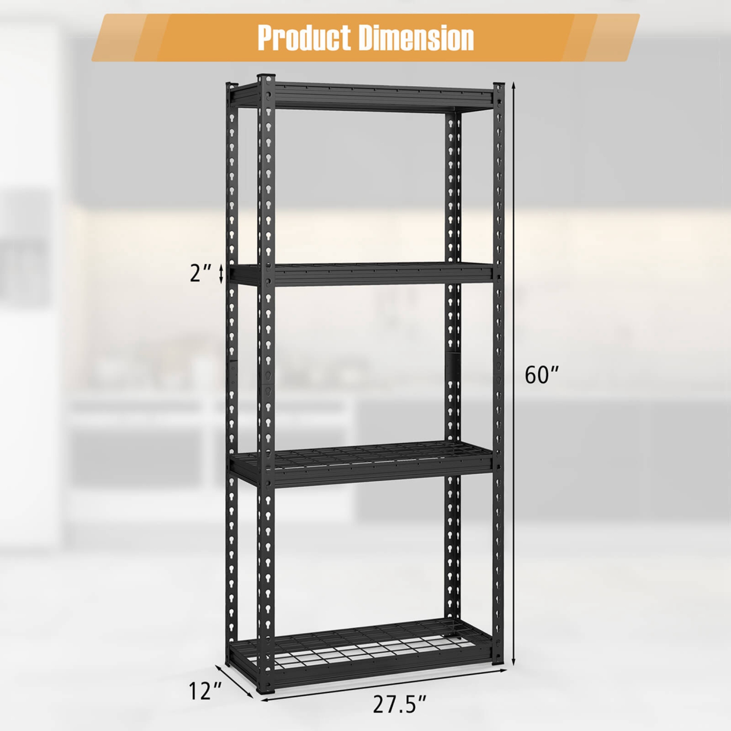 Costway 4-Tier Metal Shelving Unit Heavy Duty Wire Storage Rack with Anti-slip Foot Pads Black