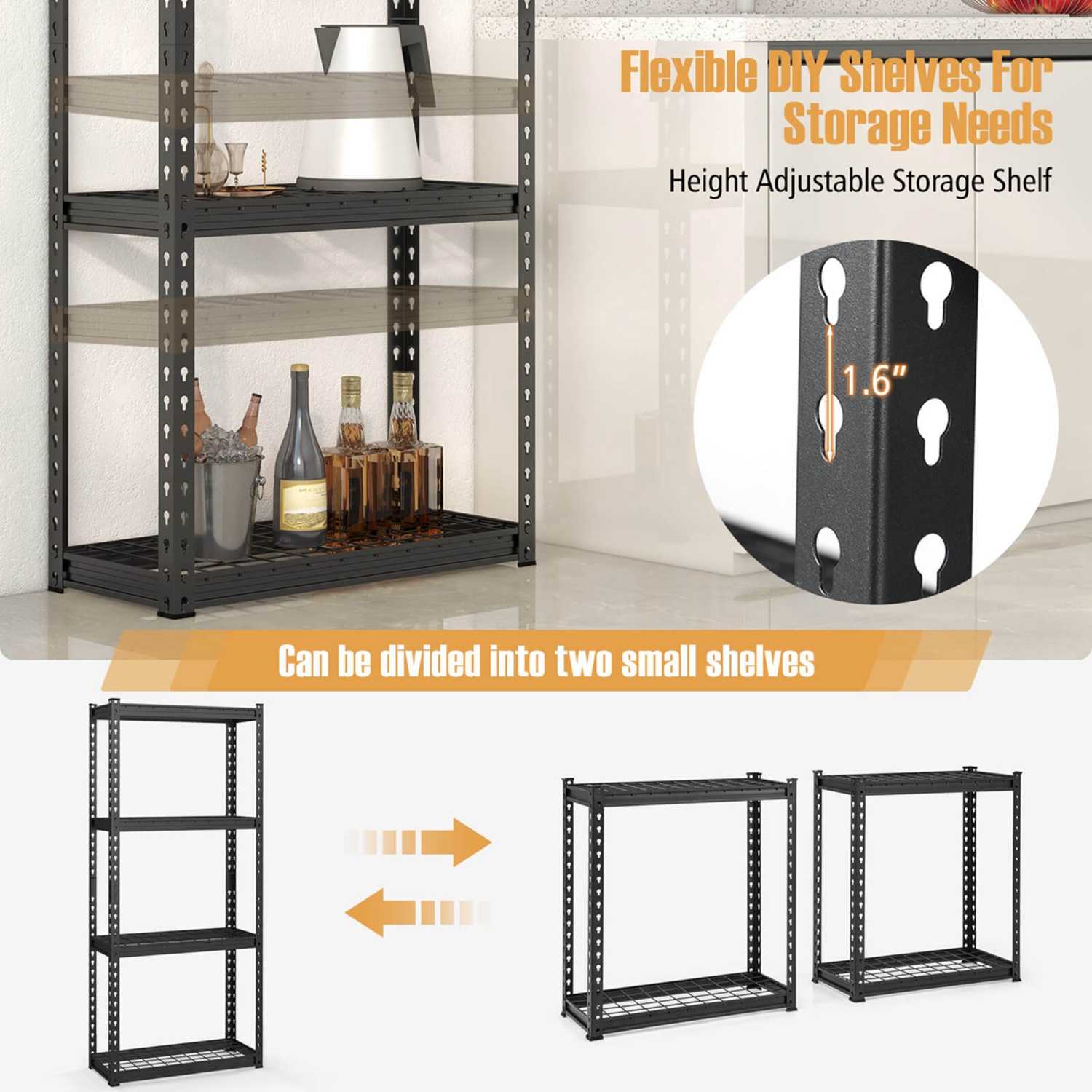 Costway 4-Tier Metal Shelving Unit Heavy Duty Wire Storage Rack with Anti-slip Foot Pads Black