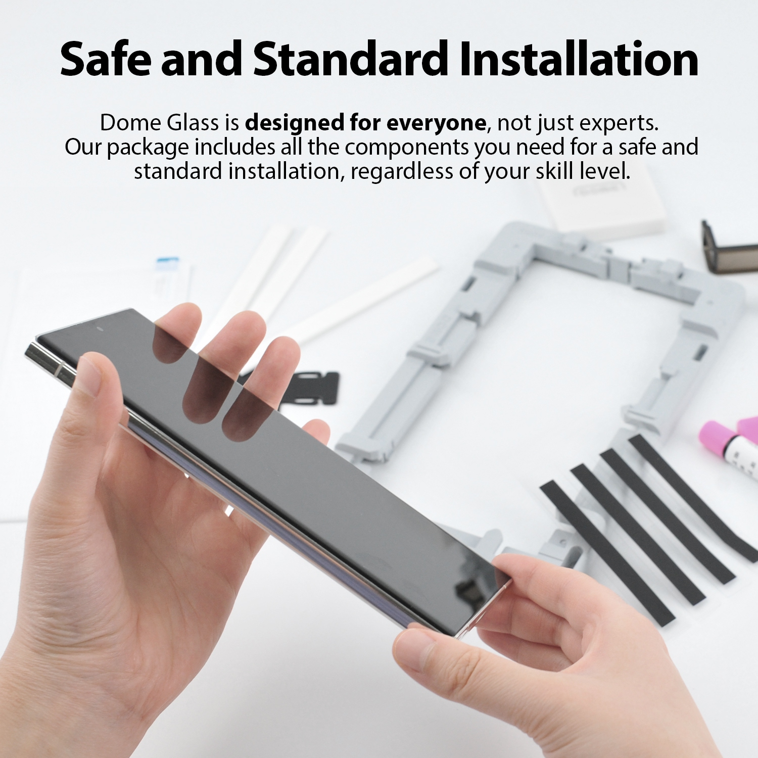 Protecteur d'écran en verre DomeGlass blanc pour Galaxy S24 plus avec lampe UV [9H verre trempé, sans bulles, trousse d'installation] - Paquet de 2